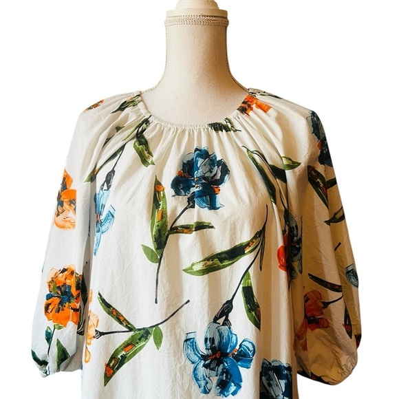 FRANCES VALENTINE MAXI CASUAL COTTON DRESS WHITE WITH BRIGHT FLORALS SIZE XS - Picture 2 of 11